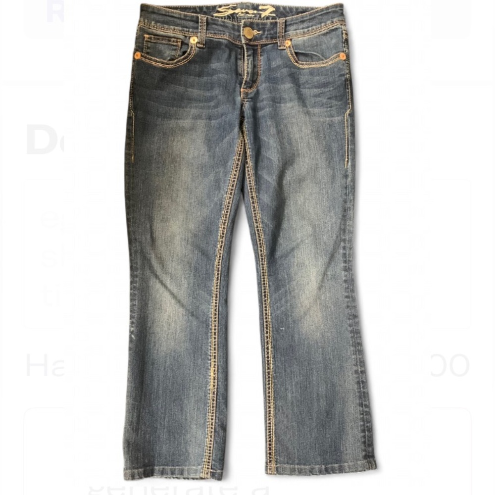 7 For All Mankind Dark Wash Denim with Gold Stitching